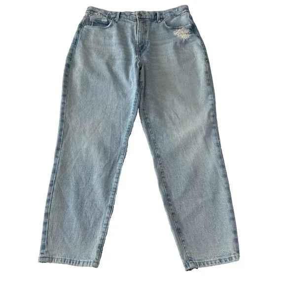 Good American Mom Jeans Women's Sz 10 / 30 High Waist Distressed Light Wash Blue - Picture 2 of 16